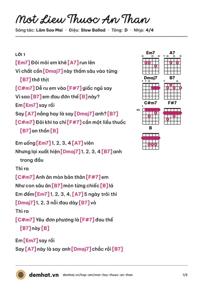 Hợp âm Mot Lieu Thuoc An Than (Keisha) – bản nhạc PDF trang 1, tông D