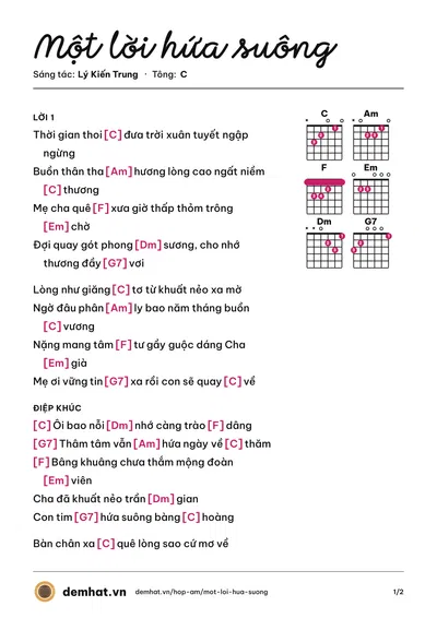 Hợp âm Một lời hứa suông (Quốc Duy) – bản nhạc PDF trang 1, tông C