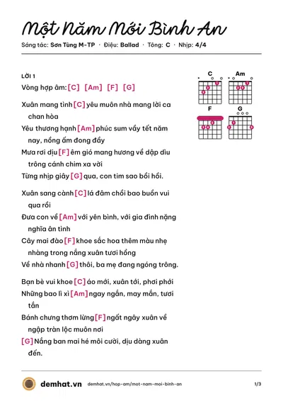 Hợp âm Một Năm Mới Bình An (Sơn Tùng M-TP) – bản nhạc PDF trang 1, tông C
