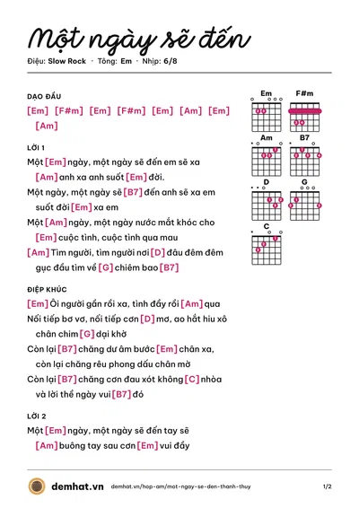 Hợp âm Một ngày sẽ đến (Thanh Thúy) – bản nhạc PDF trang 1, tông Em