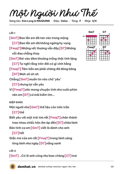 Hợp âm Một Người Như Thế (MAIQUINN) – bản nhạc PDF trang 1, tông F