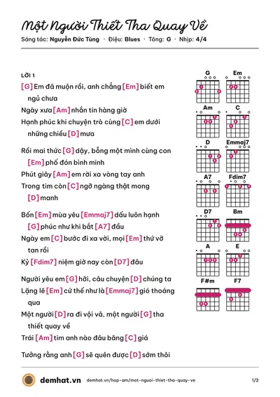 Hợp âm Một Người Thiết Tha Quay Về (O-plus) – bản nhạc PDF trang 1, tông G