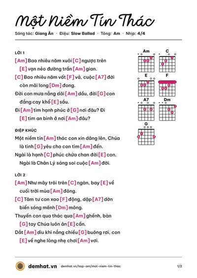 Hợp âm Một Niềm Tín Thác (LM. Paul Vượng) – bản nhạc PDF trang 1, tông Am