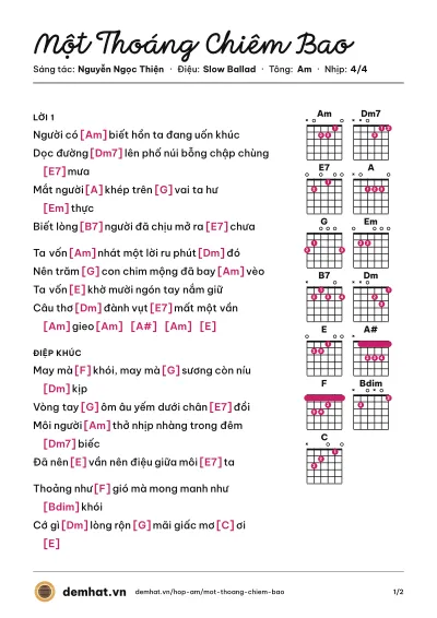 Hợp âm Một Thoáng Chiêm Bao (Quang Dũng) – bản nhạc PDF trang 1, tông Am