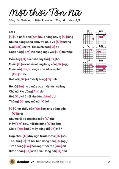 Hợp âm Một thời Tôn Nữ (Bảo Yến) – bản nhạc PDF trang 1, tông G