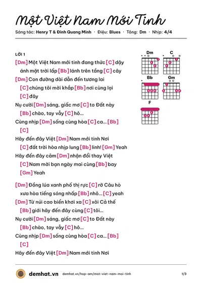 Hợp âm Một Việt Nam Mới Tinh (VSTAR) – bản nhạc PDF trang 1, tông Dm