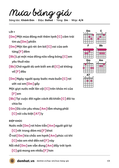 Hợp âm Mưa băng giá (Khánh Trung) – bản nhạc PDF trang 1, tông Dm