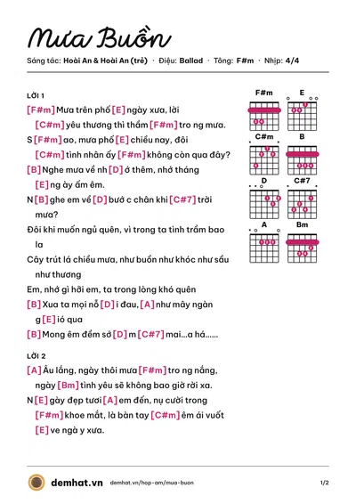 Hợp âm Mưa Buồn (Cẩm Ly) – bản nhạc PDF trang 1, tông F#m