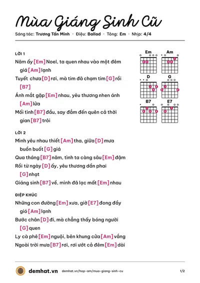 Hợp âm Mùa Giáng Sinh Cũ (Trương Tấn Minh) – bản nhạc PDF trang 1, tông Em