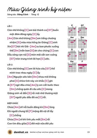 Hợp âm Mùa Giáng sinh kỷ niệm (Lê Sang) – bản nhạc PDF trang 1, tông C
