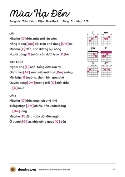 Hợp âm Mùa Hạ Đến (Anh Kim) – bản nhạc PDF trang 1, tông C