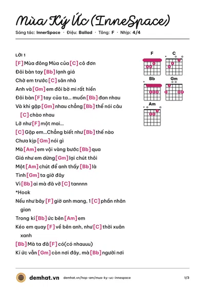 Hợp âm Mùa Ký Ức (InneSpace) (Bảo Nguyên) – bản nhạc PDF trang 1, tông F