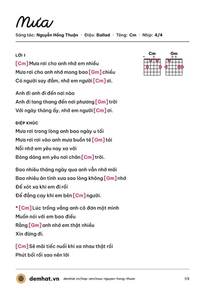 Hợp âm Mưa (Cao Thái Sơn) – bản nhạc PDF trang 1, tông Cm