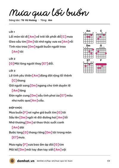 Hợp âm Mưa qua lối buồn (Tô Vũ Hoàng) – bản nhạc PDF trang 1, tông Am