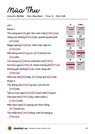 Hợp âm Mùa Thu (Nguyễn Ngọc Anh) – bản nhạc PDF trang 1, tông A