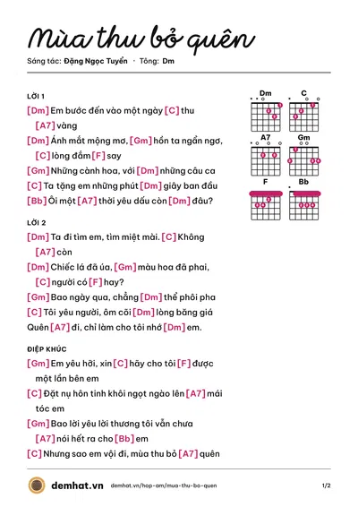 Hợp âm Mùa thu bỏ quên (Duy Long) – bản nhạc PDF trang 1, tông Dm