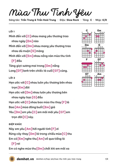 Hợp âm Mùa Thu Tình Yêu (Dzoãn Minh) – bản nhạc PDF trang 1, tông C