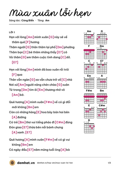 Hợp âm Mùa xuân lỗi hẹn (Duy Linh) – bản nhạc PDF trang 1, tông Am