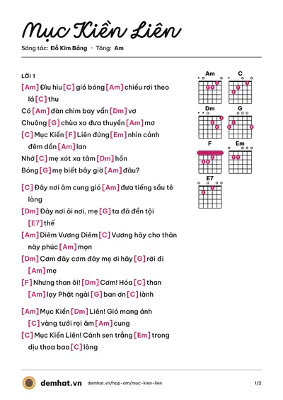 Hợp âm Mục Kiền Liên (Đỗ Kim Bảng) – bản nhạc PDF trang 1, tông Am