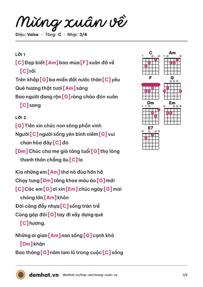 Hợp âm Mừng xuân về (HỢP CA) – bản nhạc PDF trang 1, tông C