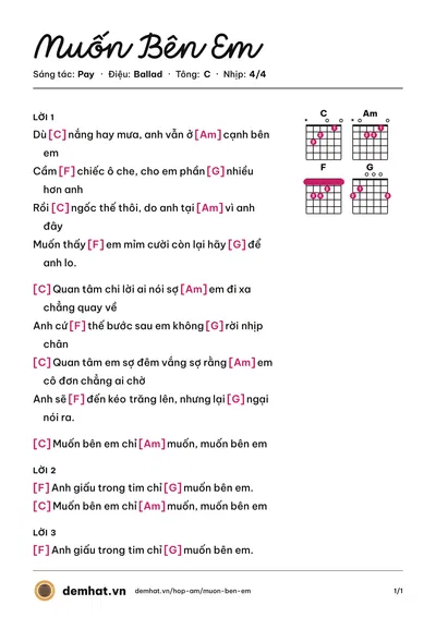 Hợp âm Muốn Bên Em (Bi Bảo) – bản nhạc PDF trang 1, tông C