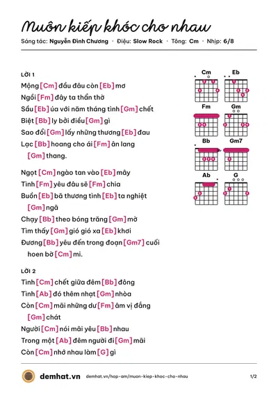 Hợp âm Muôn kiếp khóc cho nhau (Nguyễn Đình Chương) – bản nhạc PDF trang 1, tông Cm