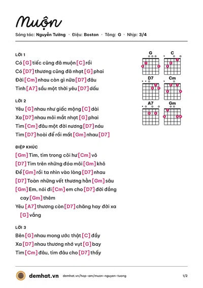 Hợp âm Muộn (Song Nguyên) – bản nhạc PDF trang 1, tông G