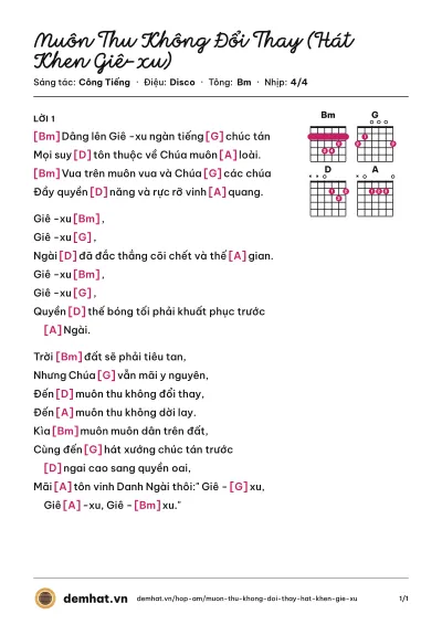 Hợp âm Muôn Thu Không Đổi Thay (Hát Khen Giê-xu) (Nissi United) – bản nhạc PDF trang 1, tông Bm