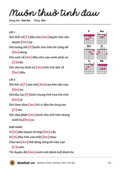 Hợp âm Muôn thuở tình đau (Dương Hồng Loan) – bản nhạc PDF trang 1, tông Dm