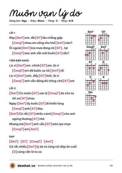 Hợp âm Muôn vạn lý do (Ngự) – bản nhạc PDF trang 1, tông C
