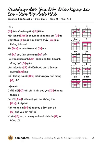 Hợp âm Mushup Lời Yêu Đó- Đếm Ngày Xa Em -làm Vợ Anh Nhé (Lực Acoustic) – bản nhạc PDF trang 1, tông C