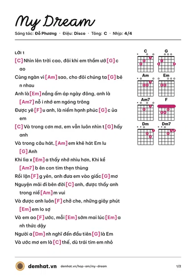 Hợp âm My Dream (Lương Minh Trang) – bản nhạc PDF trang 1, tông C