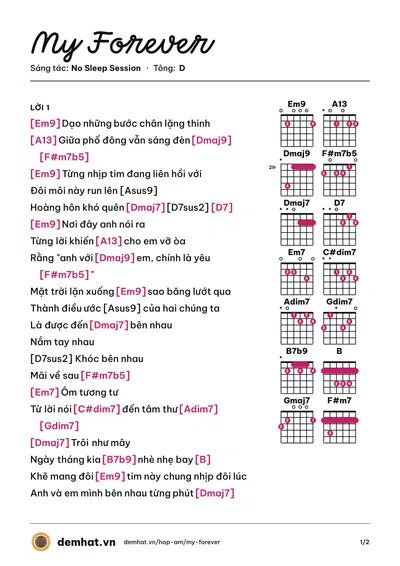 Hợp âm My Forever (No Sleep Session) – bản nhạc PDF trang 1, tông D