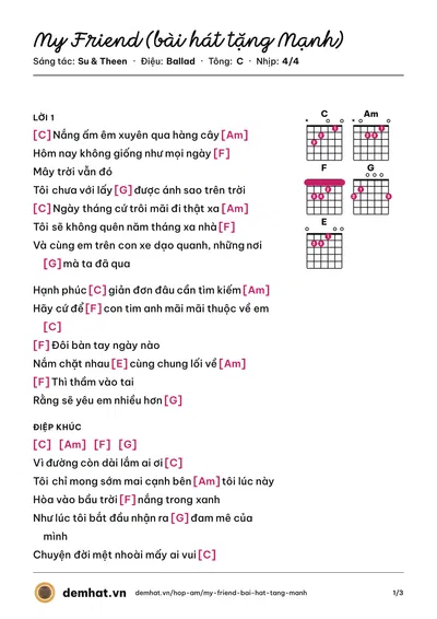Hợp âm My Friend (bài hát tặng Mạnh) (Su) – bản nhạc PDF trang 1, tông C