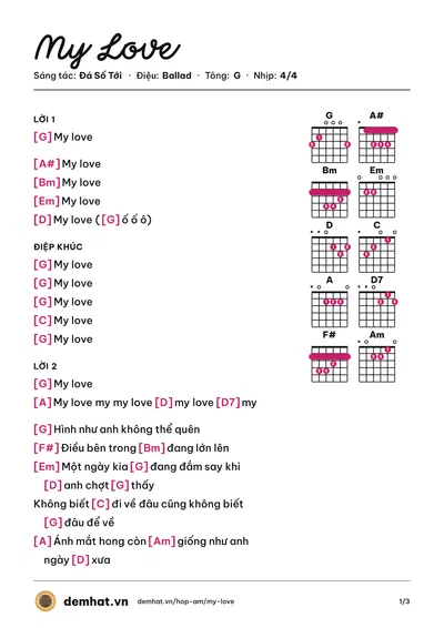 Hợp âm My Love (Đá Số Tới) – bản nhạc PDF trang 1, tông G