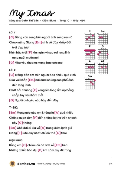 Hợp âm My Xmas (Suni Hạ Linh) – bản nhạc PDF trang 1, tông C