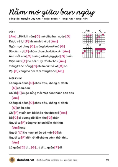 Hợp âm Nằm mơ giữa ban ngày (Nguyễn Duy Anh) – bản nhạc PDF trang 1, tông Am
