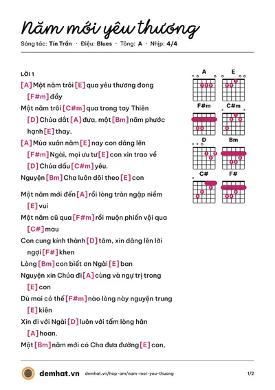 Hợp âm Năm mới yêu thương (Tín Trần) – bản nhạc PDF trang 1, tông A