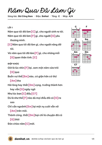 Hợp âm Năm Qua Đã Làm Gì (Noo Phước Thịnh) – bản nhạc PDF trang 1, tông C