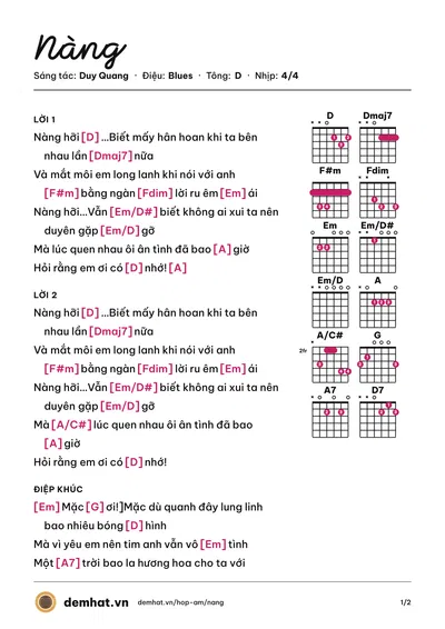 Hợp âm Nàng (Bằng Kiều) – bản nhạc PDF trang 1, tông D