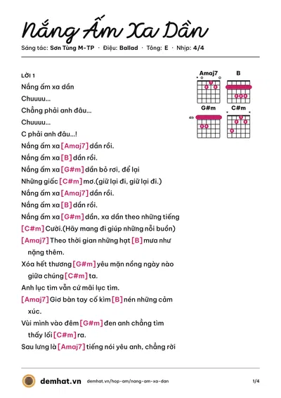 Hợp âm Nắng Ấm Xa Dần (Sơn Tùng M-TP) – bản nhạc PDF trang 1, tông E
