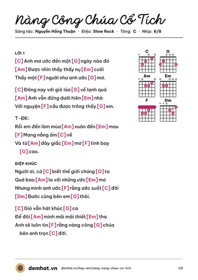 Hợp âm Nàng Công Chúa Cổ Tích (Phan Đinh Tùng) – bản nhạc PDF trang 1, tông C