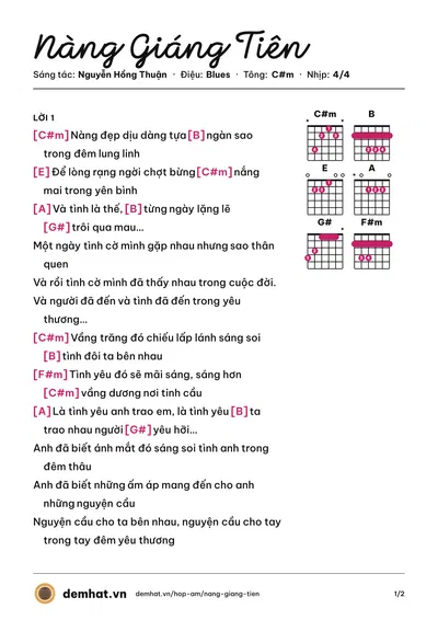 Hợp âm Nàng Giáng Tiên (Phan Đinh Tùng) – bản nhạc PDF trang 1, tông C#m