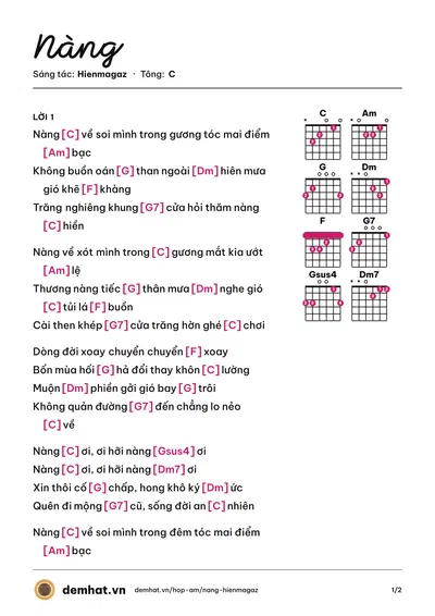 Hợp âm Nàng (Hienmagaz) – bản nhạc PDF trang 1, tông C