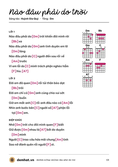 Hợp âm Nào đâu phải do trời (Hoàng Châu) – bản nhạc PDF trang 1, tông Dm