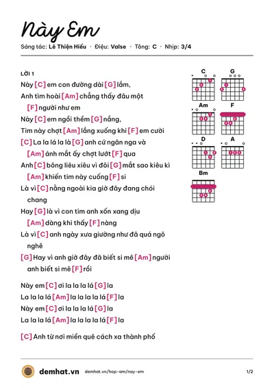 Hợp âm Này Em (Lê Thiện Hiếu) – bản nhạc PDF trang 1, tông C