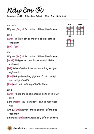 Hợp âm Này Em Ơi (Mc 12) – bản nhạc PDF trang 1, tông Em