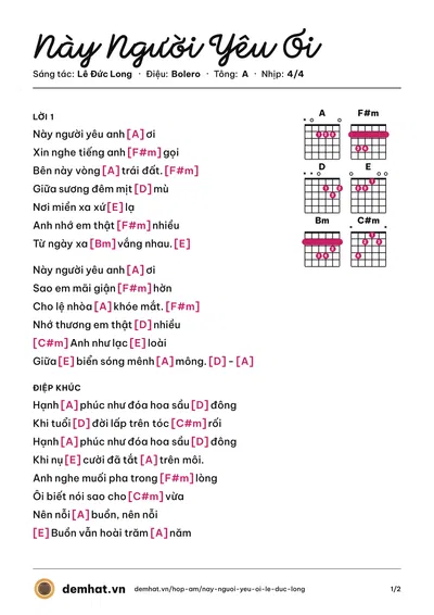 Hợp âm Này Người Yêu Ơi (Mạnh Đình) – bản nhạc PDF trang 1, tông A