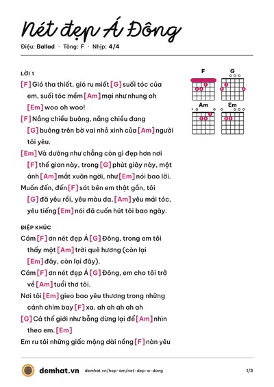 Hợp âm Nét đẹp Á Đông (Như Quỳnh) – bản nhạc PDF trang 1, tông F