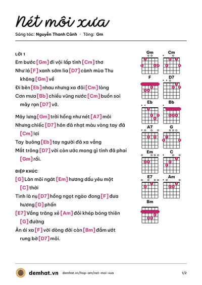 Hợp âm Nét môi xưa (Hương Giang) – bản nhạc PDF trang 1, tông Gm